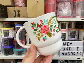 Caneca Tupperware 370 ml Branca Floral Importada