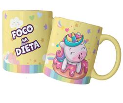 Caneca unicórnio fofo foco na dieta rosquinha donut presente