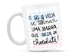 Caneca Vida Chocolate Frase Divertida Porcelana Xícara 325ml + Caixa