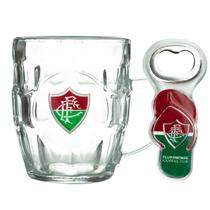 Caneca vidro 310ml com abridor - fluminense