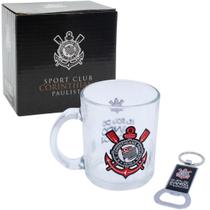 Caneca Vidro 350ml Com Abridor Corinthians Mileno REF.:TWZB13150B-1