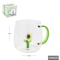 Caneca Vidro Borossilicato 400ml com Margarida 3D TINGS
