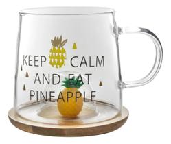 Caneca Vidro Borossilicato Tampa Bambu Com Fruta Na Tampa