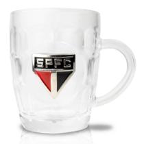 Caneca Vidro Brasão Metal 400ml - SPFC - braswu Caneca Vidro Brasão Metal 400ml - SPFC - braswu