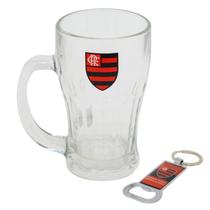 Caneca vidro com abridor garrafas 450ml - flamengo