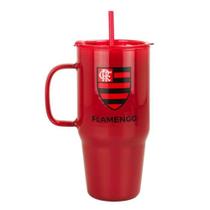 Caneca Vidro Fosco Canudo E Tampa 1200ml Flamengo - Mileno