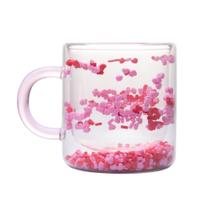 Caneca Vidro Heart 300Ml Parede Dupla Com Alça Rosa Coração