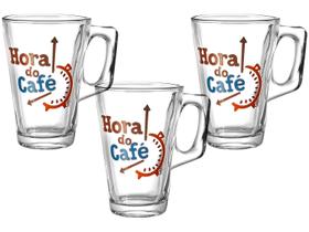 Caneca Vidro Hora do Café Cappuccino C/3 Peças 230ml