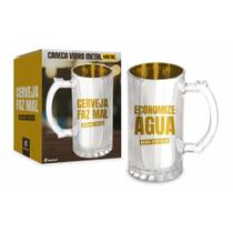 Caneca Vidro Metalic Temas - Cerveja Faz Mal Quando Falta - Brasfoot