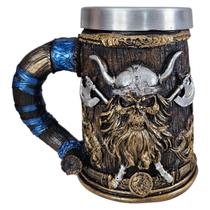 Caneca Viking Barba Resina E Alumínio Decorativa 600Ml