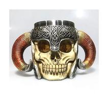 Caneca Viking Caveira c/ Chifres Medieval em Resina - Chopp 400ML