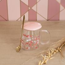 Caneca Wolff Sakura de Vidro Borossilicato com Tampa e Colhe