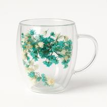Caneca Xícara 350ML Chá Café Parede Dupla de Vidro Com Flores Primavera Decorativas Presente Caneca Xícara 350ML Chá Café Parede Dupla de Vidro Com Flores Primavera Decorativas Presente