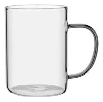 CANECA XÍCARA ALÇA CINZA BOROSSILICATO 450ml 12x8x8cm