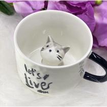 Caneca xícara cerâmica com gatinho dentro 3D