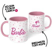 Caneca xícara cerâmica porcelana Barbie boneca com nome para presente