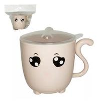 Caneca Xicara Color Com Tampa Gatinho Infantil Escolar