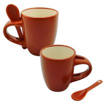 Caneca Xicara Com Colher De Cerâmica 90ml De Café Chá Caneca Xicara Com Colher De Cerâmica 90ml De Café Chá