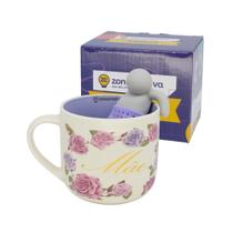 Caneca Xicara Com Infusor Ceramica Para Cha Mae Florence 350ML Presente Zona Criativa