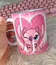 Caneca xícara Copo de Porcelana Cerâmica Personalizada Lilo Stiti Angel Stitch