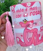 Caneca xícara Copo de Porcelana Cerâmica Personalizada Pantera cor de Rosa A vida é Bela com Sorriso