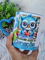 Caneca xícara Copo de Porcelana Cerâmica Personalizada Professores dia dos Professores Corujinha