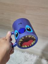 Caneca xícara Copo de Porcelana Cerâmica Personalizada Stitch Bocão Boca aberta Boca Embaixo