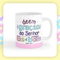 Caneca xícara Copo de Porcelana Cerâmica Versiculos Deem Graças ao Senhor Porque ele é Bom