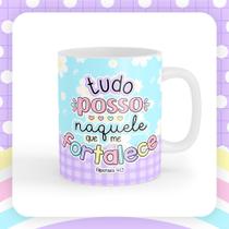 Caneca xícara Copo de Porcelana Cerâmica Versiculos Tudo Posso Naquele que me Fortalece