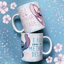 Caneca xícara de Porcelana Louça Personalizada Dia dos Namorados Stitch - DL