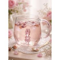 Caneca Xicara de Vidro Borossilicato Coelho 3D Rosa e Alça 350ml C49 Caneca Xicara de Vidro Borossilicato Coelho 3D Rosa e Alça 350ml C49