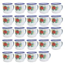Caneca Xicara Esmaltada Retro Branca Decorada 150ml 24 Unidades caneca acampamento xicara para molhos bares Café casa de vó roça Caneca Xicara Esmaltada Retro Branca Decorada 150ml 24 Unidades caneca acampamento xicara para molhos bares Café casa de vó roça