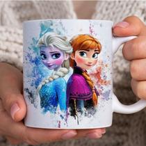 Caneca Xícara Frozen Personalizada Elsa e Anna 325ml - Porcelana Presente Criativo Café Chá