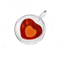 Caneca Xícara para Café Chá Parede Dupla Coração Vidro 180ml