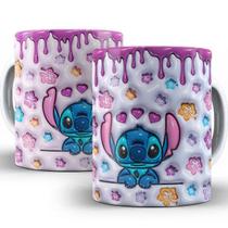 Caneca Xícara Personalizada Lilo e Stitch Disney Efeito 3D - Porcelana 325ml