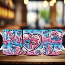 Caneca Xícara Personalizada Lilo e Stitch Disney Efeito 3D - Porcelana 325ml