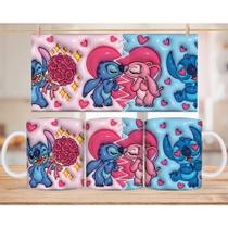 Caneca Xícara Personalizada Lilo e Stitch Disney Efeito 3D - Porcelana 325ml