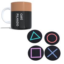 Caneca Xícara Porcelana Café Pilhado + Bolacha Descanso Copo Caneca Xícara Porcelana Café Pilhado + Bolacha Descanso Copo