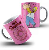 Caneca Xícara Porcelana Cerâmica Simp sons Rosquinha Donut Rosa MD2
