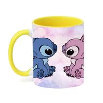 Caneca Xícara Porcelana Stitch Casal Estampa Qualidade - 325ML