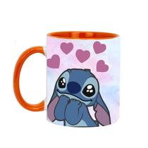 Caneca Xícara Porcelana Stitch Coração Estampa Alta Qualidade 325ML