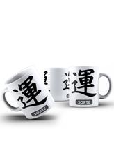 Caneca Xícara Símbolo Japonês Sorte Cerâmica 325ml Café Chá
