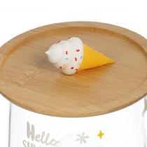 Caneca Xícara Vidro Duplo com Pires Tampa Bambu 250 ml