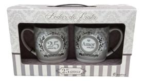 Canecas Bodas De Prata 25 Anos de Porcelana Brasfoot 2 Peças