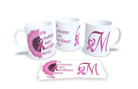 Canecas Branca de Porcelana Personalizadas Outubro Rosa