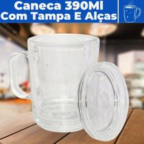 Canecas Com Tampa Vidro Copos 390ml Original Dagia