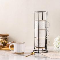 Canecas de café GBHOME, cerâmica empilhável, 350 ml, conjunto de 4 com suporte Canecas de café GBHOME, cerâmica empilhável, 350 ml, conjunto de 4 com suporte
