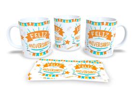 Canecas de Porcelana Branca Personalizada Pack Flork Aniversário