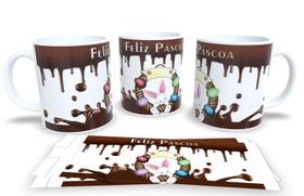 Canecas de Porcelana Branca Personalizadas Coleção Feliz Pascoa