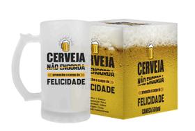 Canecas De Vidro Cerveja chopp 500ml frase: Cerveja não engorda preenche o corpo de felicidade. - HUG BOX